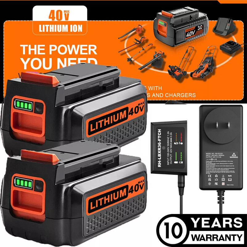Black Decker 40V Max Lithium Battery and Charger LBX2040 LBXR36 LST136