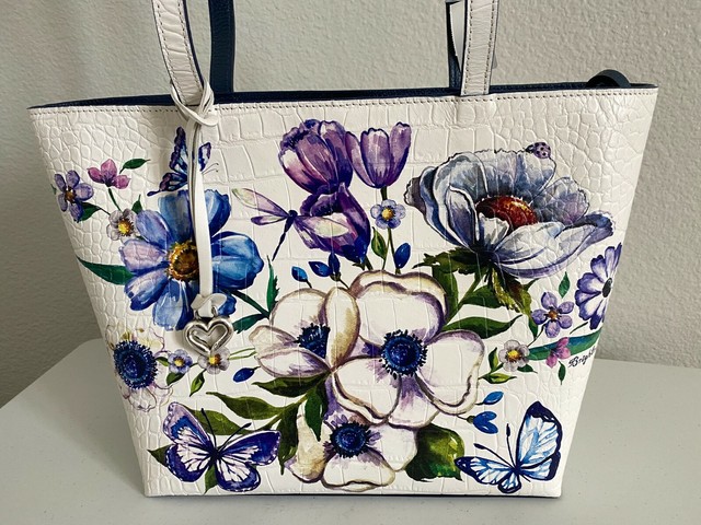 floral leather tote