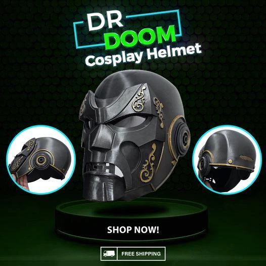 Dr. doom helmet v2 with magnetic latch and black out eyes and included padding. - Image 2 of 4