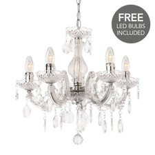 Litecraft Marie Therese Chandelier Ceiling 5 Light With Free LED Bulbs - Chrome 