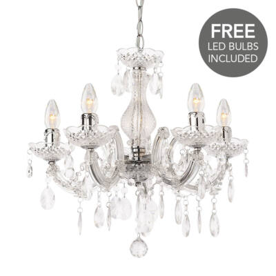 Litecraft Marie Therese Kronleuchter Decke 5 Leuchten mit kostenlosen LED-Lampen - Chrom 