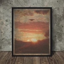 UFO ALIEN SUNSET Wall Art, Celestial Sci-fi Sunrise Poster, UAP Cryptid Decor