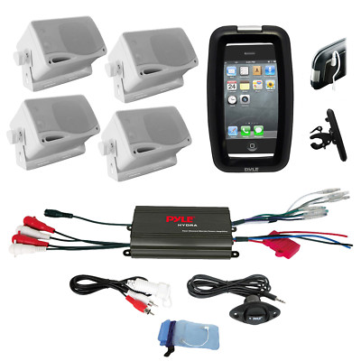 Pyle Bike Outdoor Offroad 800W 4Ch iPod Input Amplifier, Box Speakers,Phone Case
