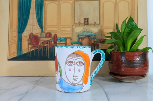 VTG Handmade Italian Pottery Coffee Cup Mug Hand Painted Figurative Watermelon