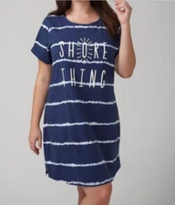 CACIQUE LANE BRYANT NAVY BLUE WHITE SHORT SLEEVE COTTON SLEEPSHIRT PLUS Sz 18/20
