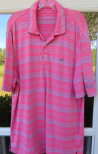 Vineyard Vines Polo Shirt Mens Stretch Performance Pink Light Blue Striped Large