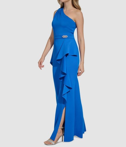 Jessica Howard Women's Blue Scuba Embellished One-Shoulder Dress Petite Size 6P - 第 2/4 張圖片