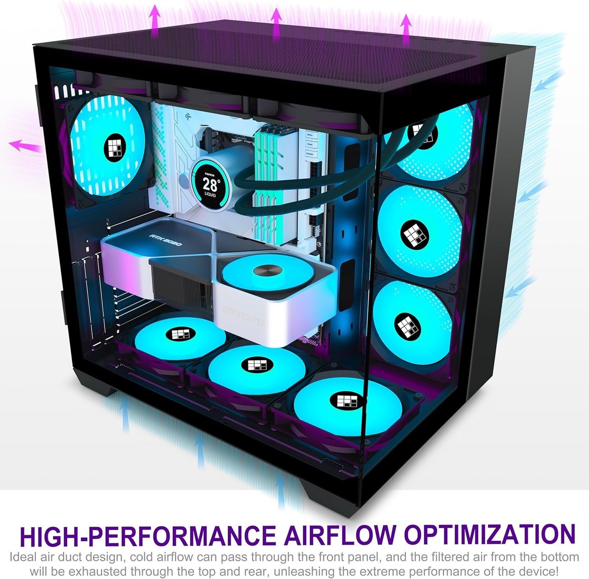 F600 PC Case - Pre-Installed 6 PWM ARGB Fan, ATX Mid-Tower