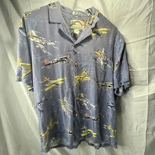 Paradise Found Hawaiian Shirt Adult Large All Over Fighter Pilot Jet Plane