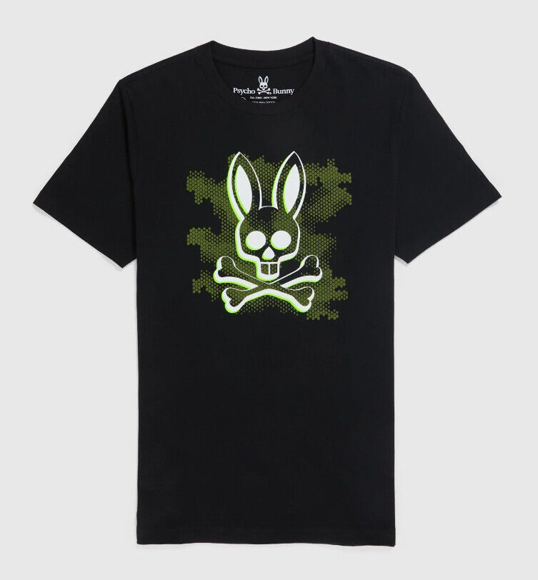 Psycho Bunny Men's Black Rockaway Bunny Graphic Crew-Neck