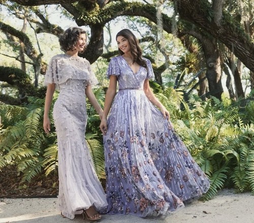 Vestido Floral Mac Duggal 5637 Lila Púrpura Manga Volantes Lentejuelas Talla 14 $798 - Imagen 4 de 10