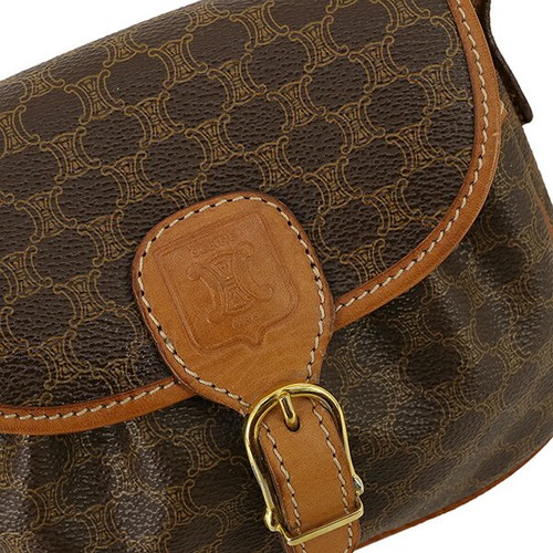 Celine Crossbody Shoulder Bag Macadam PVC Coated Canvas Leather Brown Magnetic - 第 14/21 張圖片