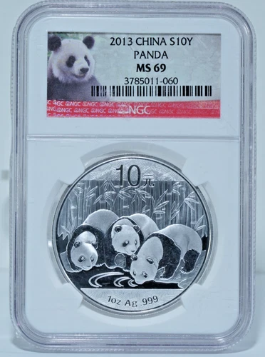 2014 China .999 Silver Panda S10Y, NGC MS 69