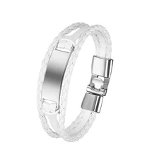 Men's Multi-Layer Leather Alloy Buckle Bracelet Wristband Bangle Free Engraving