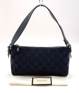 Gucci GG Canvas Leather Black 103399 Accessory Pouch Handbag W/DustBag NS051562