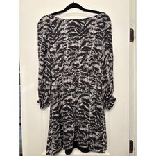 Alice + Olivia Silk Animal Print Mini Dress Black White Long Sleeve L