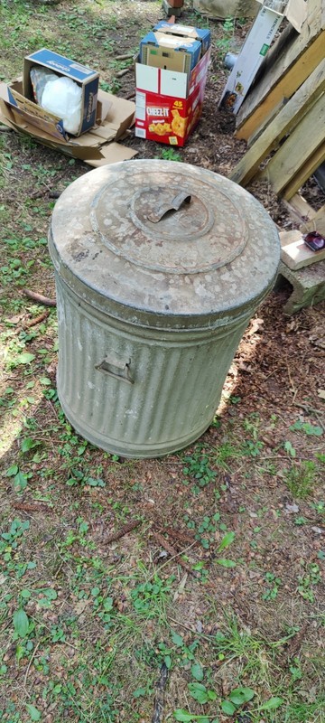 Vintage J&L WARE GALVANIZED TRASH CAN & LID 20" Diameter x26 Heavy Duty 30lbs 