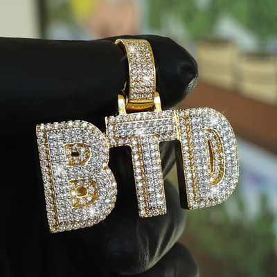 Custom Three Letter Pendant 14K Yellow Gold Plated 2.60Ct Round Cut Moissanite