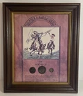 Vintage The Round Up Barber Coin Set 90% Silver Framed Display Western 10x12 EUC