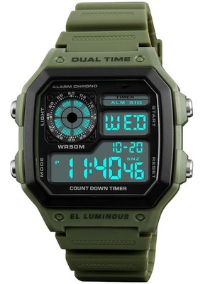 PASOY Mens Womens Sports Watch Rubber Watchband Multi-Function Rubber/Green