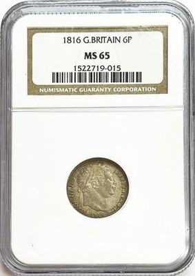 1816 SILVER GREAT BRITAIN 6 PENCE KING GEORGE III COIN NGC MINT