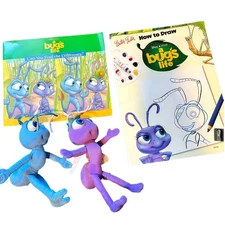 Vintage 1998 bugs Life Plushies And Coloring Book EUC!! Such A Fun Set 