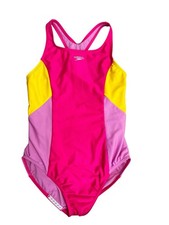 Speedo Girl's Youth One Piece Swimsuit Size L Pink UPF 50 Chlorine Resistant
