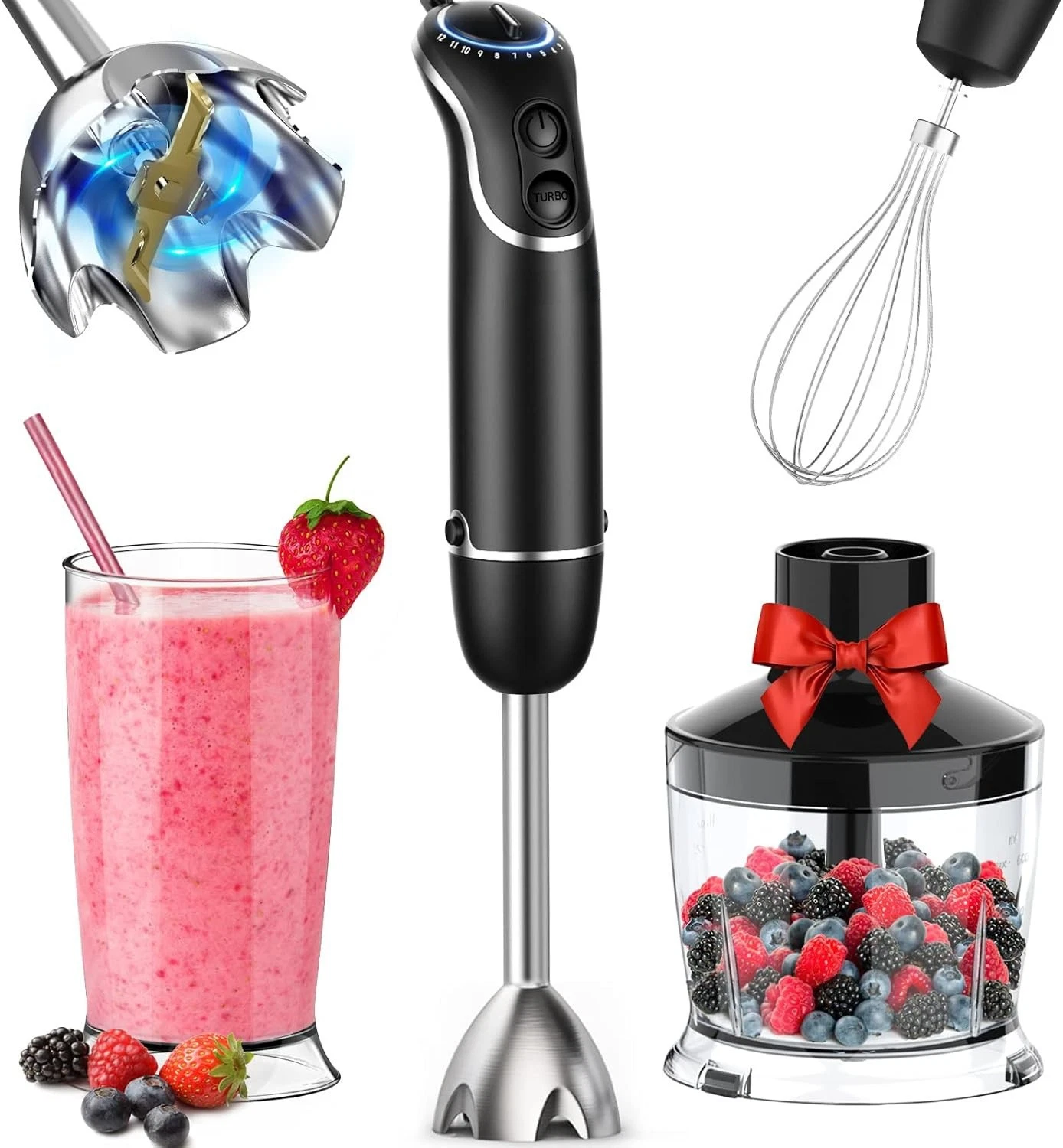 4-in-1 Smart Immersion Hand Blender, BPA-Free, Food Chopper & Egg Beater - NEW!
