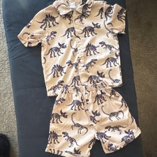 SHEIN Dinosaur Print Beige Short Sleeve Shirt and Shorts Set Size 4Y