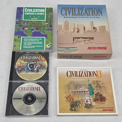 Sid Meier's Civilization BIG BOX PC 3.5'' Floppy Discs CIB Strat Guide & Civ 2!