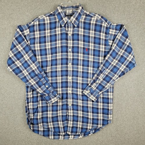 Ralph Lauren Blaire Button Up Shirt Mens Medium Long Sleeve Blue White Plaid - Picture 1 of 9