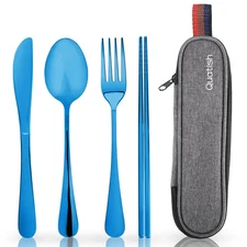 Travel Utensils with Case Portable Silverware Set for Work Stainless Steel Re...