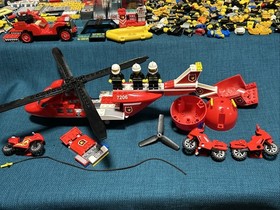 Huge Lego Minifigure City Fire Lot: 7206 Helicopter Boat Truck House 7207  60107