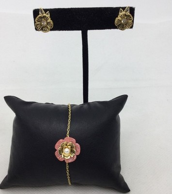 Coach Pink Glitter Flower Bracelet & Earring Set