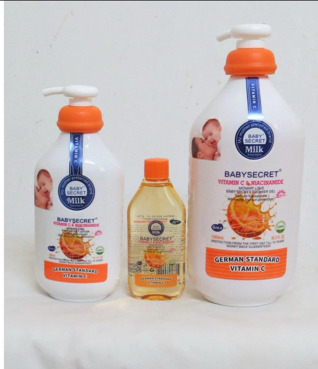 Baby Secret Vitamin C & Niacinamide Lotion + Shower Gel + Oil 120ml - 3pcs Set
Opens in a new window