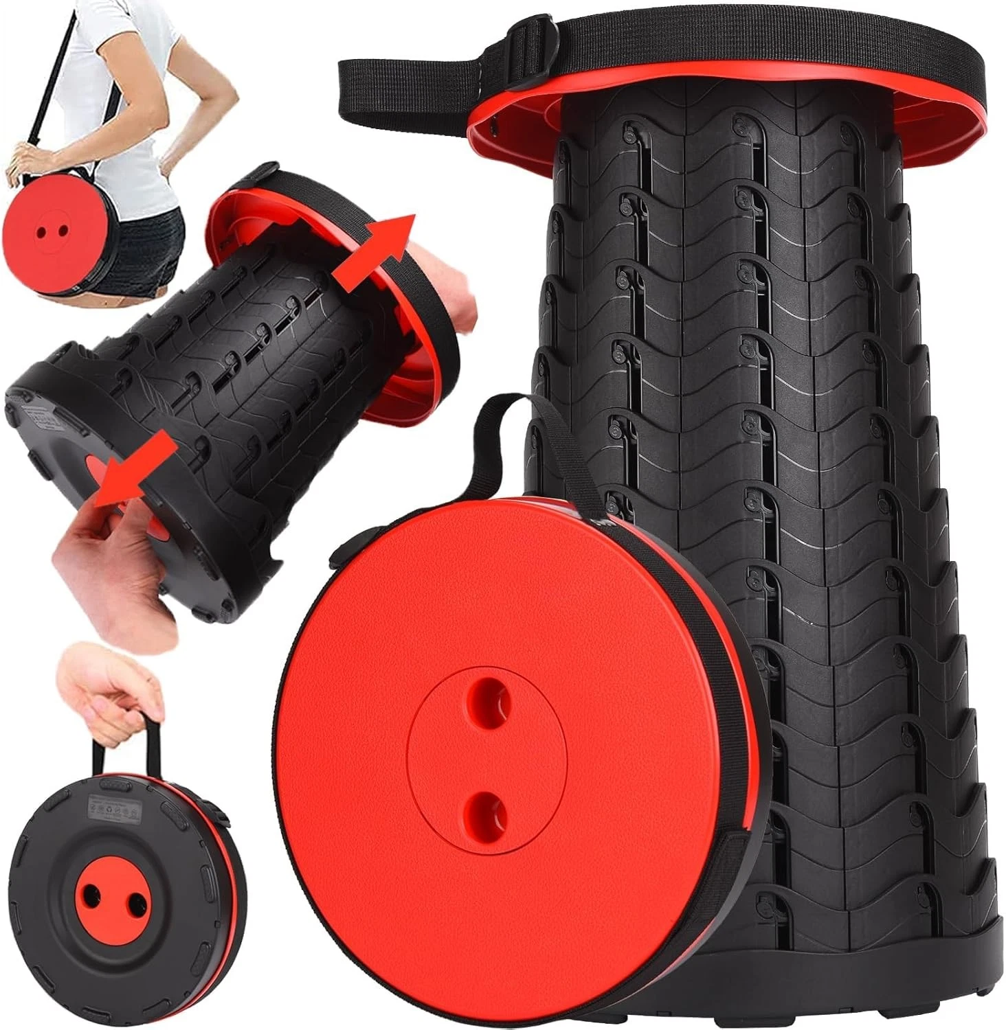 Red collapsible camping stool variation