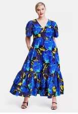 Christopher John Rogers Target Floral Puff Sleeve Tiered Maxi Dress Sz 6 Pockets