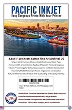 Premium 100% Cotton Fine Art Matte Inkjet Paper, 20 Sheets, 8.5"x11", 325gsm