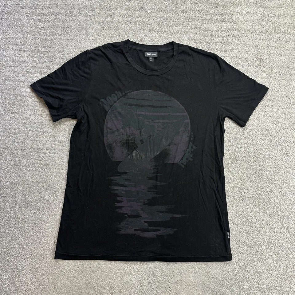 JUST CAVALLI Herren T Shirt Kurzarm Gr M Slim Fit Designer Logo 29907 Schwarz - Bild 1 von 4