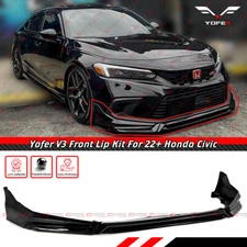 For 2022-24 11th Honda Civic Yofer V3 Glossy Black Front Bumper Lip Splitter Kit