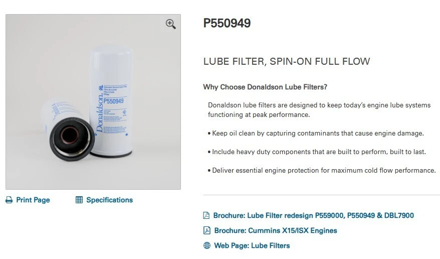 P550949 Donaldson смазочный фильтр вращающийся полный поток (лот из 6) масляный фильтр ISX - Изображение 2 из 2