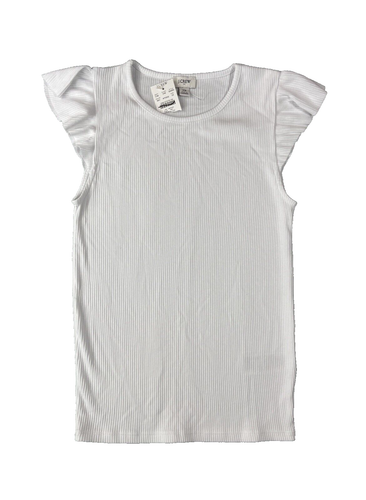 J Crew Tank Top Womens Extra Small White Ruffle Shoulder Ribbed Stretch Everyday