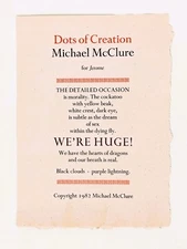 MICHAEL McCLURE DOTS OF CREATION - LETTERPRESS BROADSIDE on HANDMADE PAPER 1982