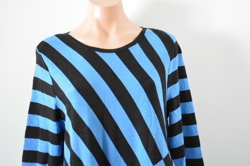 Alfani Jumper Womens Large Blue Black Stripe Asymmetrical Sweater Knit - Picture 2 of 8