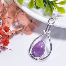 Natural Amethyst Gemstone Handmade Jewelry Silver Gift for Sister Pendant 1.8"
