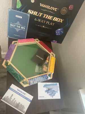 Shut The Box Game for 6 Player with 12+4 Dice Colorful 6 Sided Wooden Board