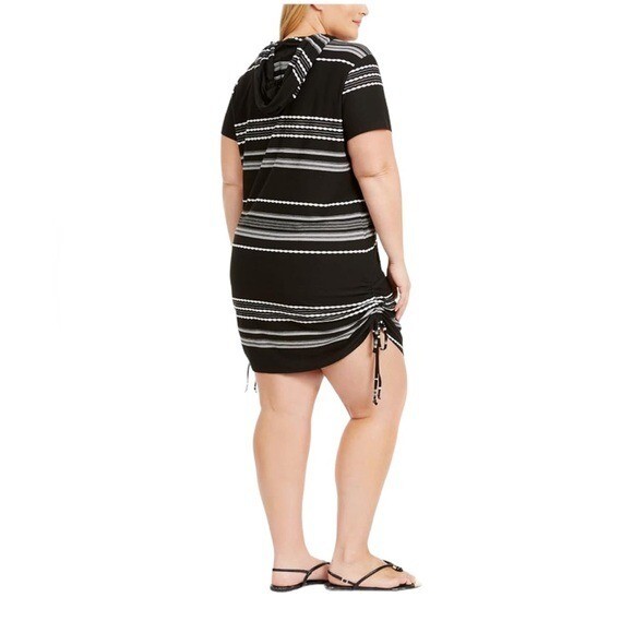 NWT Dotti Plus Size Dahlia Stripe Zip Cover Up Swimsuit Black Size 1X