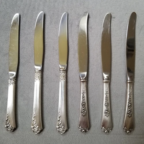 6 Sterling Silver Knives - 3 Sterling Rose (Wallace) - 3 Damask Rose (Oneida)