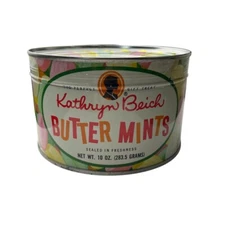 Vintage Kathryn Beich  Butter Mints Tin Key Wind Sealed Full NOS C