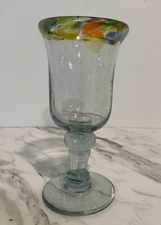 Mexican Confetti Wine Glass Hand Blown Heavy 6” Goblet Margarita Sangria